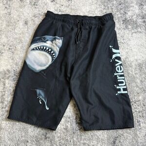 Hurley Shark Graphic Board Shorts Mens Small Black Swim Trunks 3438-023